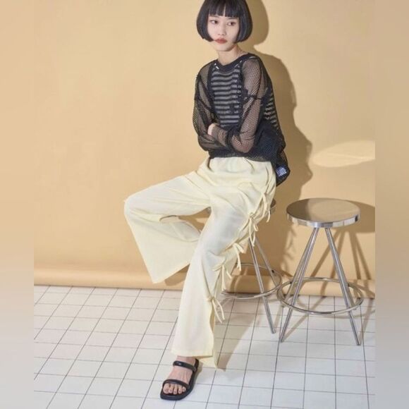 No Comment Linen Love Womens Side Ribbon Slit Hem Wide Leg Easy Pants Size Large - Picture 2 of 8